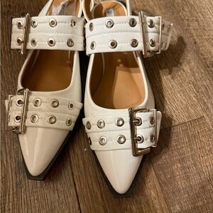 Forever Link White Flats with Silver Buckle
